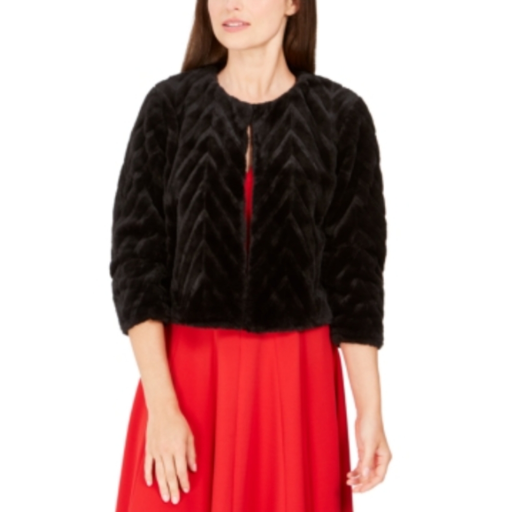 NWOT Calvin Klein Chevron Faux Fur Jacket